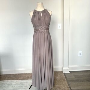 Sleeveless Pleated Mauve Halter Evening Dress